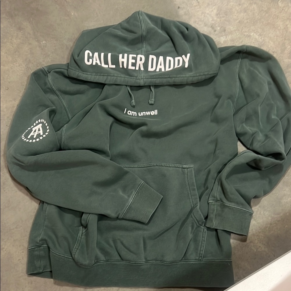 Green Pullover Hoodie Sweatshirt with Text Print